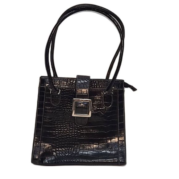 Apt. 9 Alligator Textured Handbag Black Crocodile Tote Buckle Flap Shoulder Bag - Picture 1 of 17